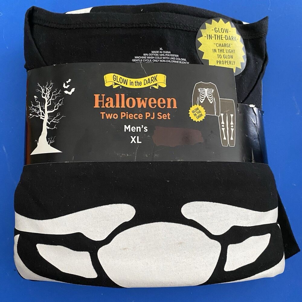 Halloween Pajamas Men's Extra Large Glow in the Dark Skeleton 2 Piece New
